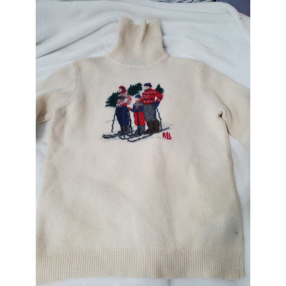 Lauren Ralph Lauren Lambswool Ski Family Turtleneck Sweater Cream Ivory Medium